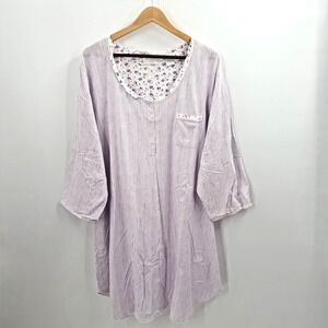 Vintage Eileen West Cotton Striped Long Sleeve Nightgown Cottagecore Womens 3X